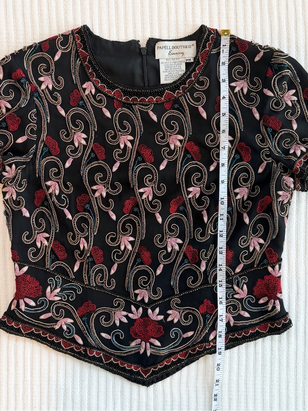 Vintage 100% Silk Embroidered & Beaded Floral Cropped Top by Papell Boutique - Picture 8 of 8